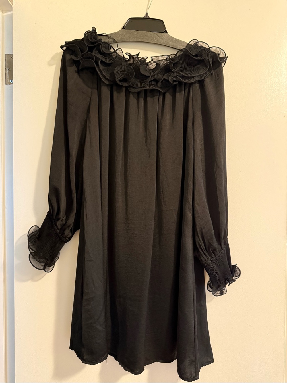 Black Ruffle Off-Shoulder Dress - Picture 1 of 3